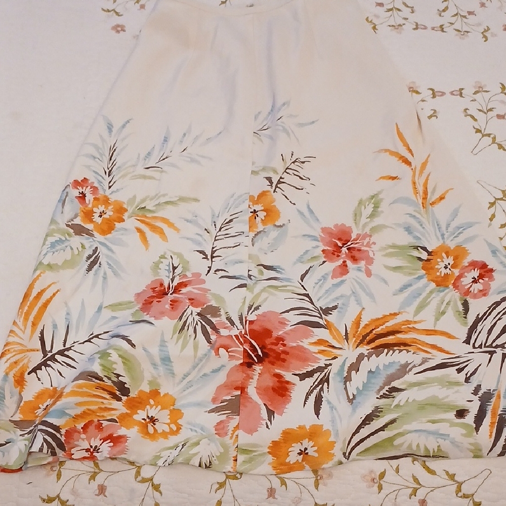 Talbots Cream Floral A-Line Skirt